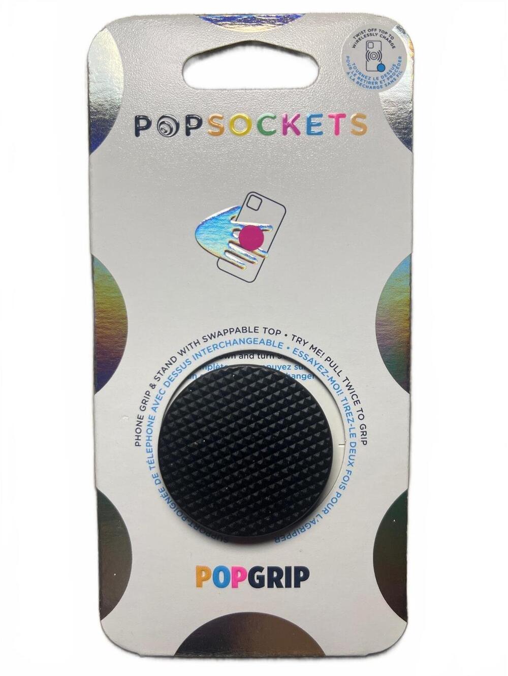 PopSockets PopGrip Black Textured Phone Grip and Stand Swappable Top NEW
